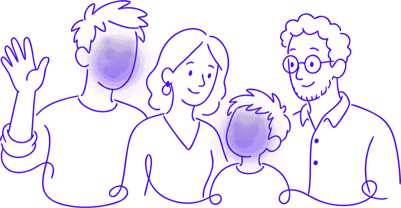 Line drawing of four people whose faces have been blurred